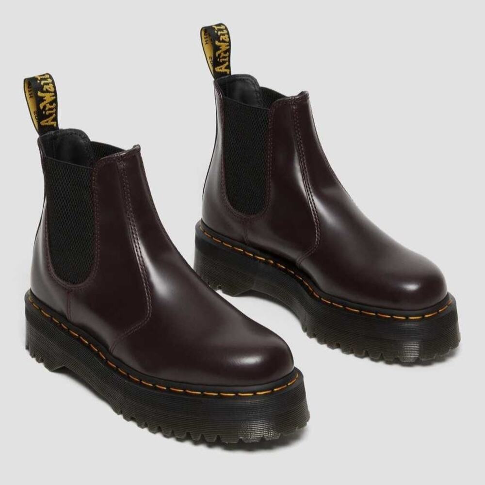 Nw Dr. Martens 2976 Quad Platform Chelsea Boots Womens 9 Mens 8 Burgundy Leather